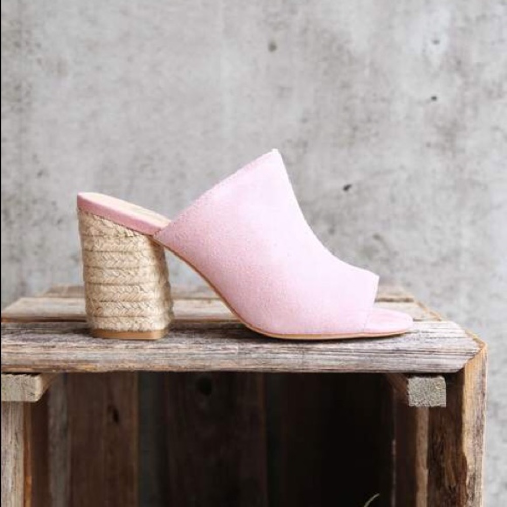 NIB Blush Pink Suede Jute Wrap Heel Slide Mule - Picture 3 of 8